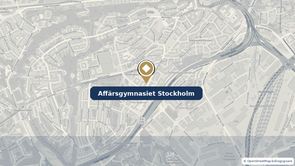 Karta med var Affärsgymnasiet Stockholm finns